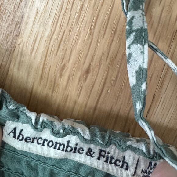 Hollister Womens Smocked Mini Dress Womens M Green White Romantic Boho - Picture 5 of 8